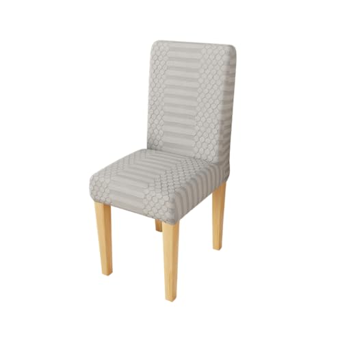 Image of Lukzer Elastic Dining Chair Cover - 1PC Pastel Light Grey Dotted Stripe | Textured High Stretch Jacquard Seat Cover | Removable Washable Short Dining Chair Cover Protector Seat Slipcover | (CC-067-01)