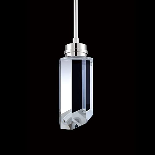Image of MOTINI Cylinder Pendant Light Clear Handmade Crystal 8W LED Polished-Nickel Modern Style Lighting Fixture (ETL Listed) Hanging Lights for Kitchen Island Dining Room Hallway Interior