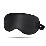 Joyhabit Seiden Schlafmaske für Frauen und Herren, Verstellbare Augenmaske in Großem Design für Ruhigen Einschlafen, Schwarz