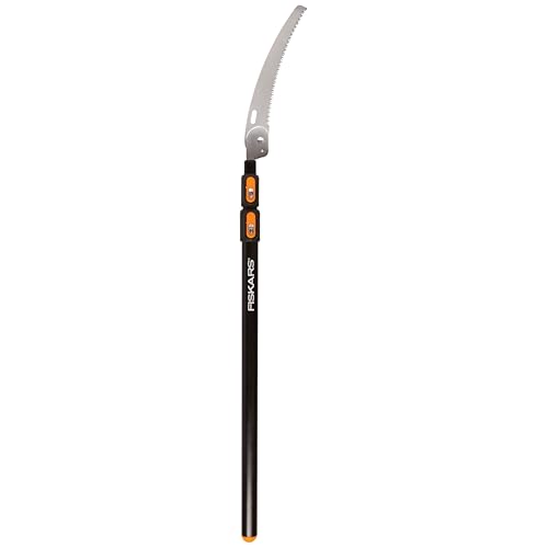 Fiskars Telescopic Pole Pruner (Extends from 3-feet to 8-feet) Hand Saw For Tree Cutting with 12-Inch Double-Grind Saw