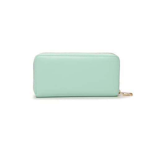Basic Zip Around Wallet in Pink Leather with Gold Embossed Logo on the Front. One inner zip pocket for coins., sky blue, Einheitsgröße3