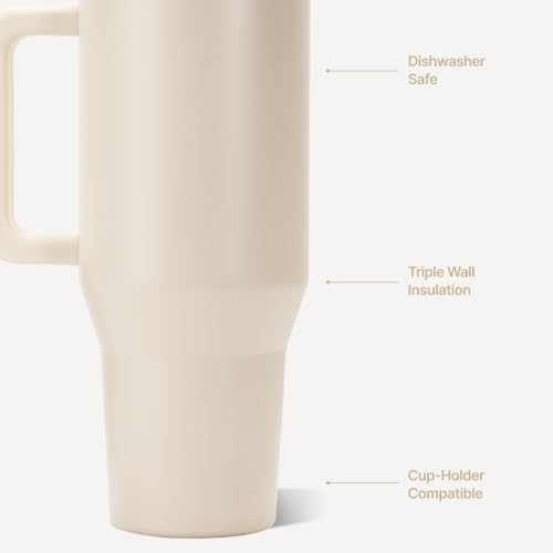 Image of HydroJug Traveler 40oz, Insulated Tumbler with Handle & Straw, Cream