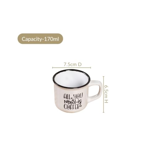 Image of Nestasia Ceramic Stackable Cups Set of 4 (170ml Each) - Quirky Quotes Tea & Coffee Cups with Glossy Finish | Microwave & Dishwasher Safe Mugs - Ideal for Gifting (Black & White)