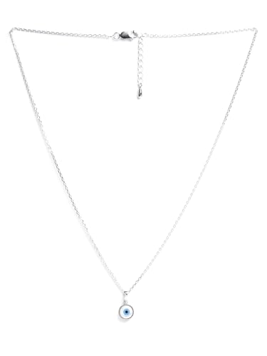 Image of Clara 925 Sterling Silver Evil Eye Pendant Necklace for Men & Women | With or Without Chain | Platinum Plated