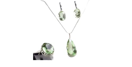 Luxuoso Conjunto Gemas Prasioilta Verde Prata 950