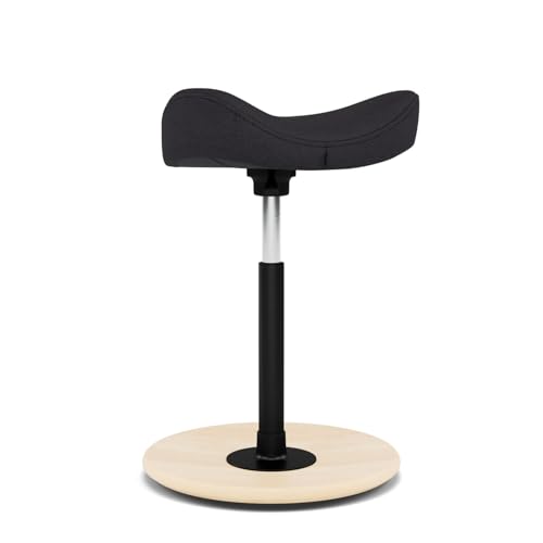 Image of Varier Move Natural /Black Ergonomic Adjustable Sit-Stand Desk Stool with Wooden Base and Carved Foam Seat - 10 Year Quality Guarantee