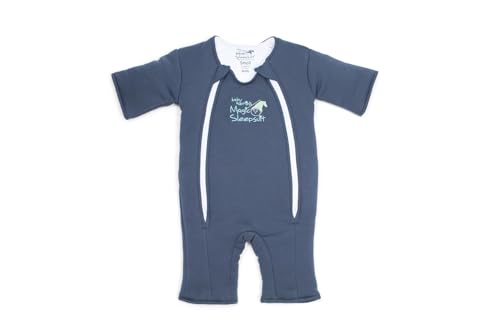 Image of Magic Sleepsuit Baby Merlin's Cotton Baby Swaddle Transition Product - Soft and Cozy Design, Double Zipper for Easy Diaper Changes, Promotes Safe Sleep, 3-6 Months - Navy Blue - Small 12-18lbs