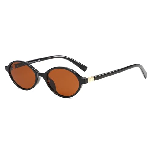 H HELMUT JUST Gafas de sol de los 90 para mujer Hombre Gafas de sol retro ovaladas pequeñas (Negro Brillante/Té Oscuro)