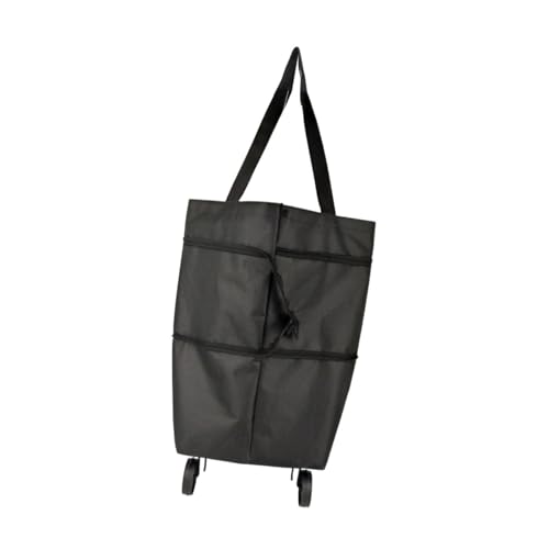 simhoa Sacola de compras com rodinhas e rodas, bolsa dobrável, carrinho de ombro para roupas, Preto