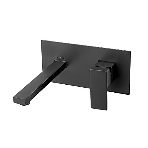 Eglgcc Matte Black Bathroom Vessel Sink Faucets Wall Mount Single Handle Brass Basin Mixer Tap Hot And Cold Long Spout Modern Lavatory Bathtub Faucet Rough In Valve Included #TOP4