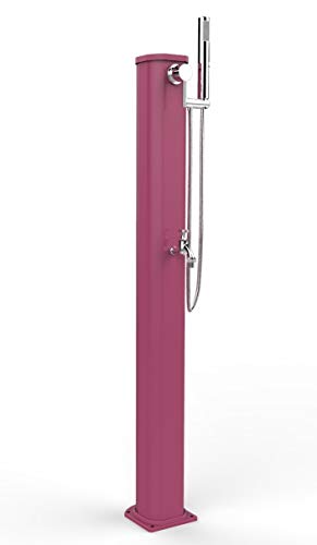 Ducha Con 2 Entradas De Agua Caliente Y Fría Arkema Jolly Go Con Grifo De Mano Y Grifo Portagomas Altura 115 Cm Estructura De Aluminio Barnizado Color Fucsia