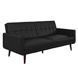 DHP Nia 79 Inch Futon Sofa Bed in Faux Leather, Upholstered Couch Sleeper with Button Tufted Back, Mid-Century Modern, Black