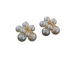 Pendientes de racimo de flores elaborados con múltiples perlas blancas, elegante bisutería para mujer