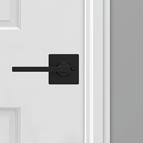 Image of Kwikset Casey Interior Passage Door Handle, Lever for Closet and Hallway Doors, Reversible Non-Locking Handle Lever, Matte Black, with Microban Protection (Pack of 2)