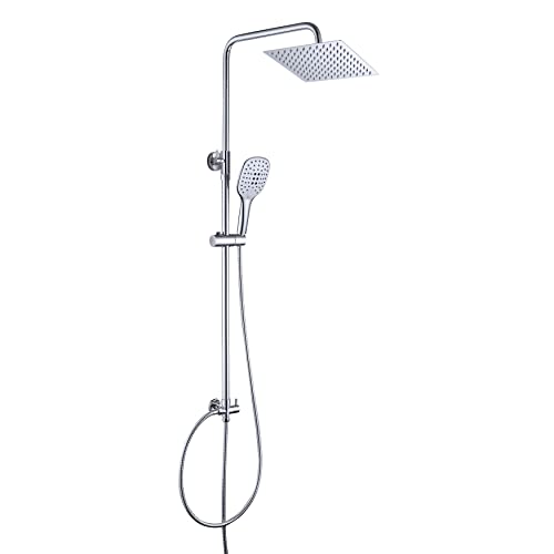 JOHO Colonne de douche Design Carré Colonne Douche sans Mitigeur Système de Douche Ajustable Hauteur Salle de bain Ensemble Baignoire avec Pommeau de Douche Carré.