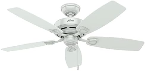 Hunter 48 inch Outdoor or Indoor Ceiling Fan No Light - White Ceiling Fan without Light, Standard Mount, For Patio, Porch, Garage, or Living Room, 5 Blades, Pull Chain - Sea Wind 53350, White