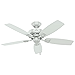 Hunter 48 inch Outdoor or Indoor Ceiling Fan No Light - White Ceiling Fan without Light, Standard Mount, For Patio, Porch, Garage, or Living Room, 5 Blades, Pull Chain - Sea Wind 53350, White