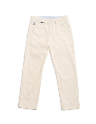 Image of USPA Kids Boy's Beige Solid Mid Rise Cotton Button Slim Flat Front Slant Pocket Trousers (UKTRO0165 Beige 9-10 Years)