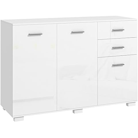 HOMCOM Modern High Gloss White Sideboard Cover