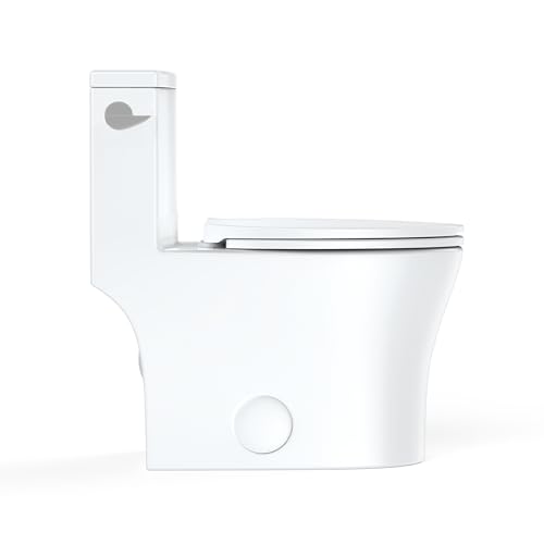 Image of One-Piece Toilet for Bathroom, Comfort Height 16 inch, Elongated with Under-Locking Lid, Soft Close Seat, Dual Flush, Powerful Flush