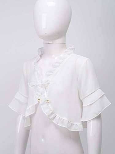 Little Girls Short Sleeve Ruffle Hem Sheer Lace-up Shrug Chiffon Bolero Cardigan One Button Bolero Dress Cover Up3