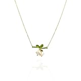 Lily of the Valley Flower Necklace Earrings Gold Plated Charm Fairy White Lily Bell Freshwater Pearl Flowers Enamel Green Leaves Tassel Jewerly Set for Women Wedding Bridal Spring Holiday Jewelry Gifts (Lily necklace)