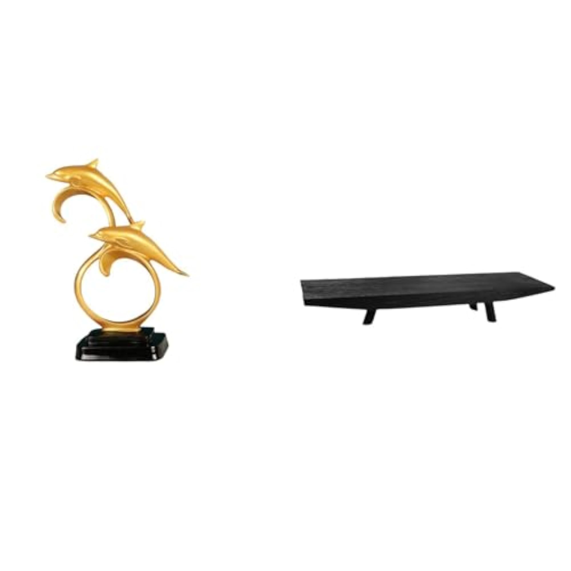 Modern Lifelike Dolphin Figurine and Rustic Wood Storage Tray