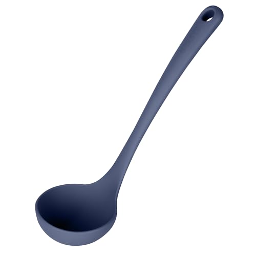 U-Taste 27 cm kleine Suppenkelle aus Silikon: 315℃ hitzebeständiger antihaft tiefer Servierlöffel, weiches Kochutensil mit rutschfestem solidem Griff zum Mischen von Saucen Eintopf (Mitternachtsblau)