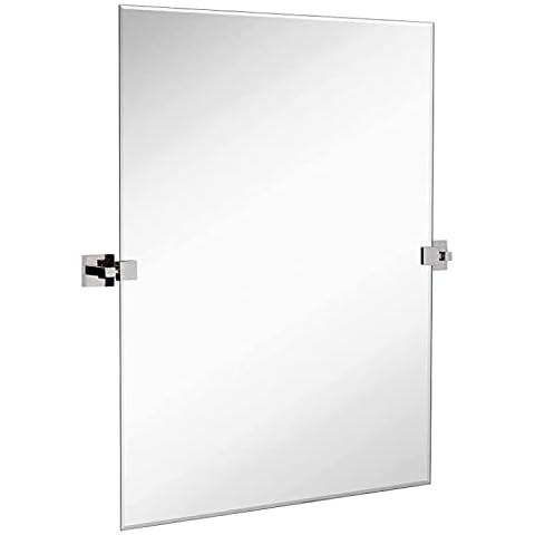 Hamilton Hills 30x40 inch Pivot Wall Mirror Including Polished Chrome Squared Wall Brackets | Frameless Bathroom Mirror | Rectangular Adjustable & Tilting Vanity | Farmhouse Wall-Mounted Mirrors Cover