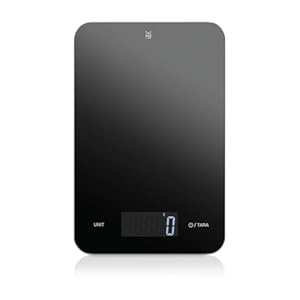 WMF Digitale Küchenwaage schwarz 23 x 15 x 2 cm, Backwaage, Haushaltswaage, Küchenwaage digital, Sicherheitsglas, grammgenau, Tara-Funktion, 5kg Maximalgewicht, schwarz