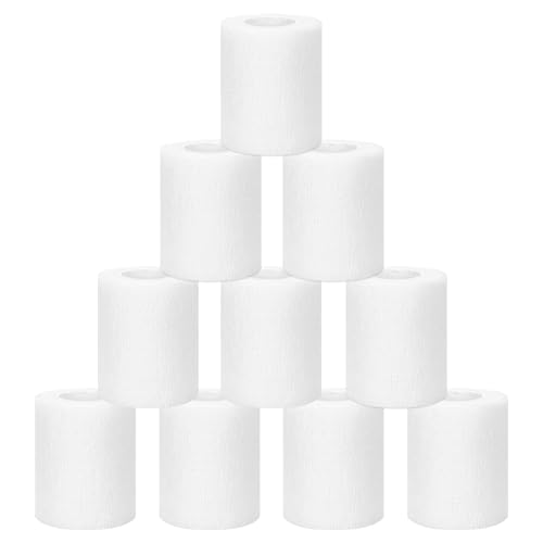 Gudotra 10 Rollos Venda Cohesiva Deportiva 7.5cm x 4.5m Banda Adhesiva Tape Crossfit Para Proteger Muñecas Tobillos Rodillas Músculos (Blanco)