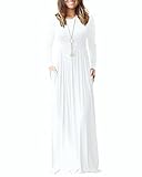 MISFAY Women's Long Sleeve Loose Plain Maxi Dresses Casual Long Dresses Pocket(White,M)