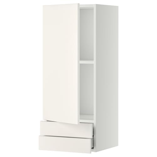 ProTuning HOMEMETOD/MAXIMERA Armario de pared con puerta/2 cajones, blanco/Veddinge blanco, 40x100 cm
