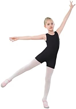 YgneeDom Girls Gymnastics Leotards Kids Dance Unitards Biketards With Shorts 3-12 Years(Black,3-4)