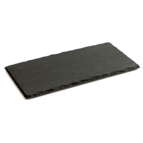 Tradineur - Bandeja Rectangular de Pizarra - Plato para hostelería, Servicio y degustación - Canto rústico - Tabla de Piedra Natural para Servir Aperitivos - 40 x 20 cm