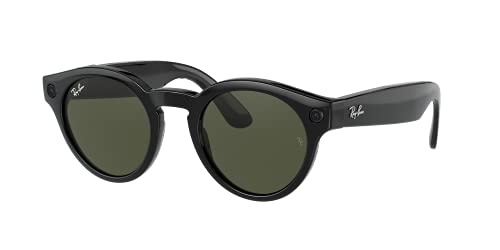 Ray-Ban Stories | Round Smart Glasses, Shiny Black/Green, 48 mm