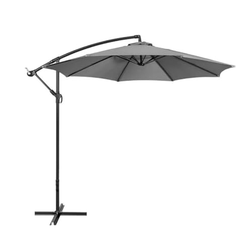 Ombrelone Lateral Suspenso 3m Alumínio com Manivela Cobertura em Poliéster Para Jardim e Varanda (Cinza)