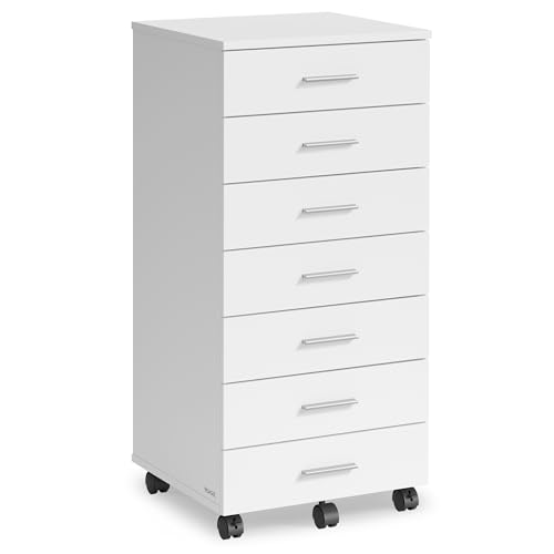 VASAGLE Rollcontainer, mobiler Aktenschrank, Schubladenschrank, Druckerständer mit 7 Schubladen, mit schraubenlosen Gleitschienen, für Büro, Homeoffice, wolkenweiß OFC085WB02 VASAGLE Rollcontainer, mobiler Aktenschrank, Schubladenschrank, Druckerständer mit 7 Schubladen, mit schraubenlosen Gleitschienen, für Büro, Homeoffice, wolkenweiß OFC085WB02