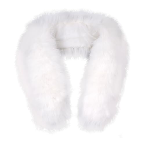 Xcgbxzd Womens Faux Fur Collar Scarf Winter White Fur Furry Collar Neck Warmer Shawl 29.9Inch Long