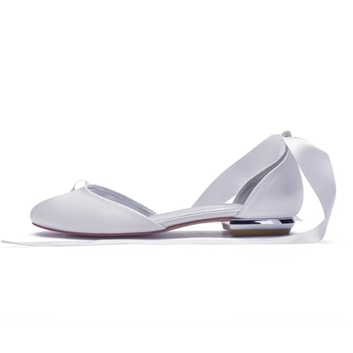 Ribbon Tie Wedding Flats for Bride 5047-62 Satin Comfortable Round Toe Party Dress Pumps Ballet Flat Shoes3