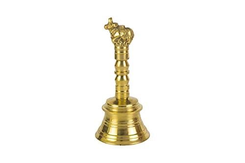 Image of Spillbox Brass Bell /Ghanti for Pooja|Handmade Indian Prayer Bell for Aarti|Pure Brass Hindu Puja Ghanti for Mandir Use /Worship for Temple & Home - 5 Inch Nandi