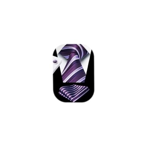 Enlision Purple Ties for Men Wedding Lavender Tie and Pocket Square Set Lilac Formal Business Silk Neckties Cufflinks Party Striped Plum Necktie Handkerchief Cover