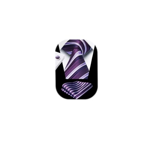 Image of Enlision Mens Ties Stripe Tie and Pocket Square Set Classic Formal Woven Neckties Handkerchief Cufflinks Wedding