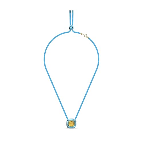 SWAROVSKI Dulcis Necklace, Single Yellow Crystal in a Bright Blue Setting on a Braided Cord, Part of The Dulcis Collection2