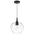 Deyidn Glass Pendant Lights Kitchen Island, Matte Black Pendant Lighting Fixtures, Modern Hanging Ceiling Light with 9.45'' Clear Glass Shade for Farmhouse Dining Room Bedroom Hallway(1 Pack)
