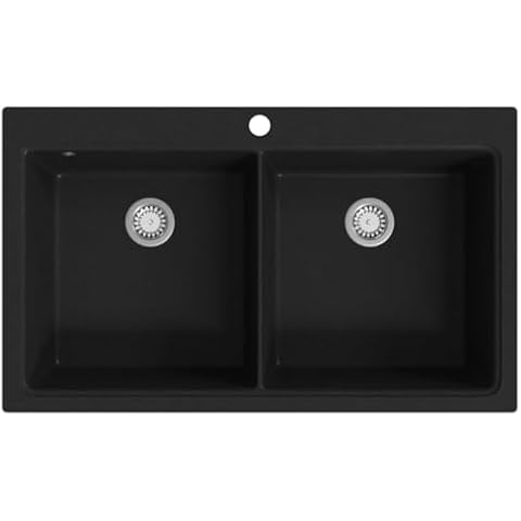 vidaXL Black Granite Double Basin Sink Cover