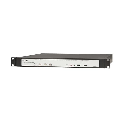 Image of Eaton 16-Port Rack KVM Over IP Switch, Cat5 /Cat5e, Virtual Media KVM, 4 Users (Remote + 1 Local User), Free Software, VGA or HDMI KVM, 1U Rackmount, TAA Compliant, 3-Year Warranty (B064-016-04-IPH)