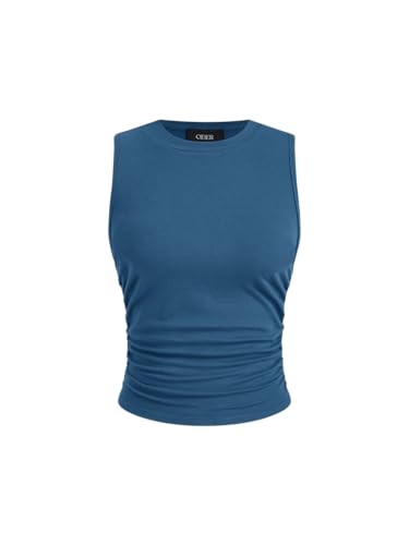 Image of CIDER Womens Tank Tops Sleeveless High Neck Ruched Crop Tops Going Out Casual Basic Ribbed Shirt Summer Fashion Clothing