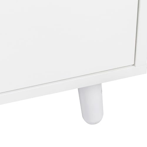 Image of 63 inch White Kitchen Hutch Cabinet with Microwave Shelf Tabletop, Large Freestanding Pantry Cupboard 4 Doors 4 Drawers Storage Sideboard Buffet