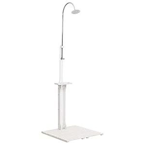 vidaXL Solid Fir Wood Garden Shower with Stainless Steel Head and Adjustable Water Pressure, Weather- and Durable, Outdoor Wooden Shower for Garden, White